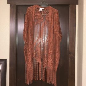 Lace and fringe kimono